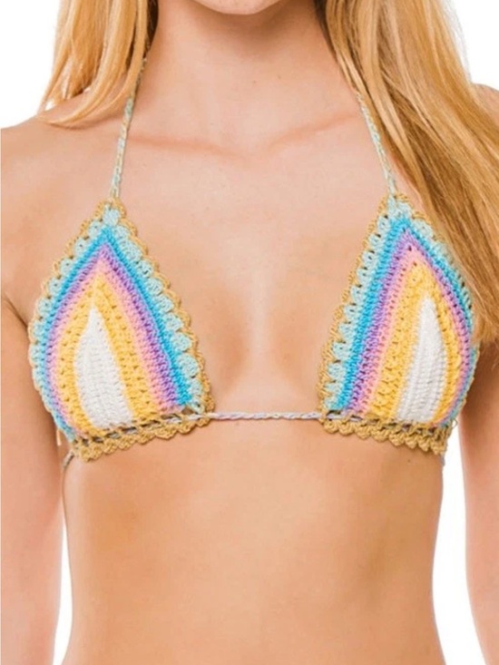 Pilyq Other - NEW $108 Pilyq Romance Crochet Bikini Top Halter Rainbow Pastel Crocheted Tie